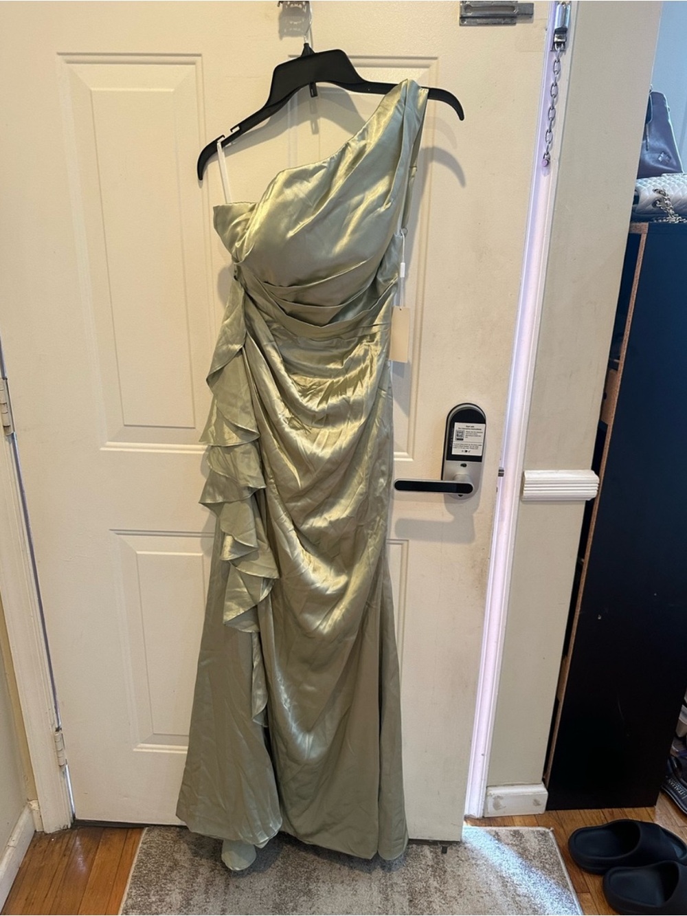 One-Shoulder Sage Green Evening Gown